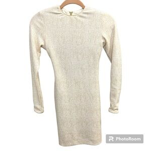 Dress the Population LongSleeve Mini Back Cutout size small cream gold EUC L0357